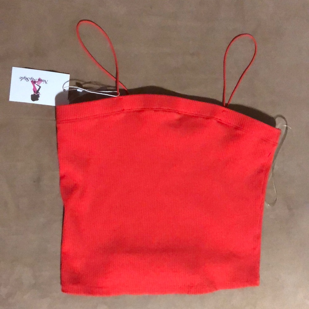 Red spaghetti strap crop top